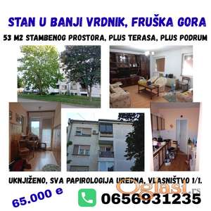 ODLIČAN, IZUZETNO FUNKCIONALAN STAN  U BANJI VRDNIK, Fruska gora,  53 m2 stambenog prostora, plus terasa, plus podrum